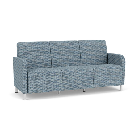 LESRO Siena Lounge Reception 3 Seat Tandem Seating No Center Arms, Brushed Steel, RS Rain Song Upholstery SN3101